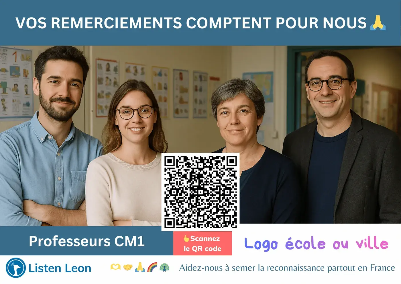 Affiche personnalisée avec l’équipe enseignante et QR code