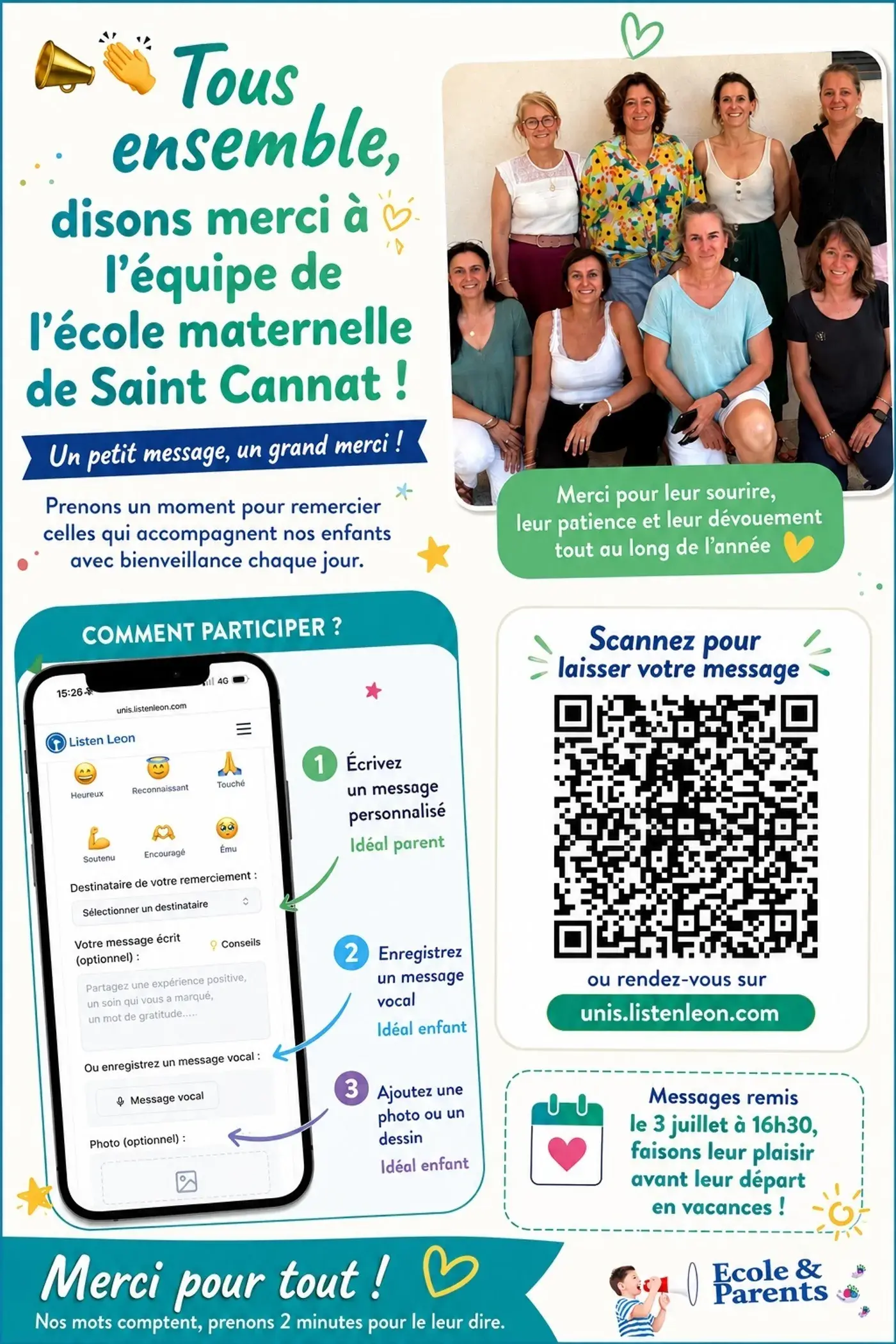 Flyer Listen Leon distribué aux familles de l’école maternelle de Saint-Cannat
