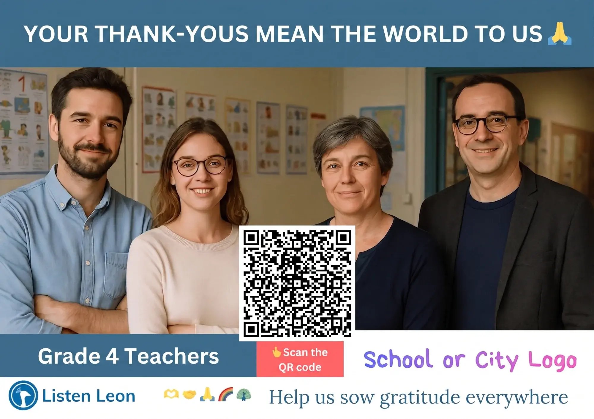 Custom poster with the teaching staff and QR code