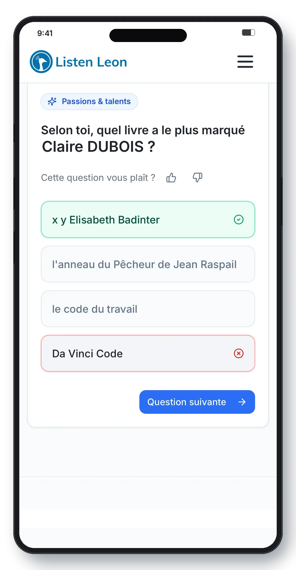 Écran Trust Builder : répondre aux questions, à son rythme