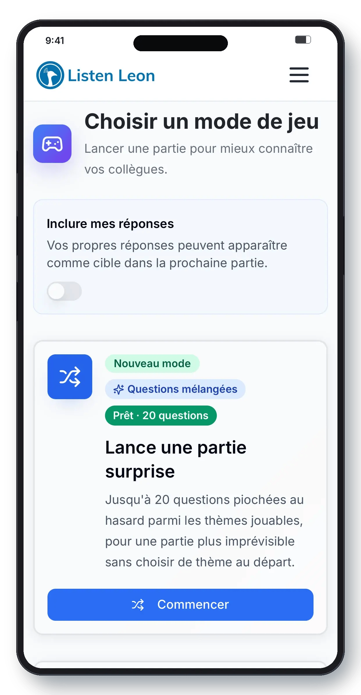 Écran Trust Builder : session de quiz en équipe