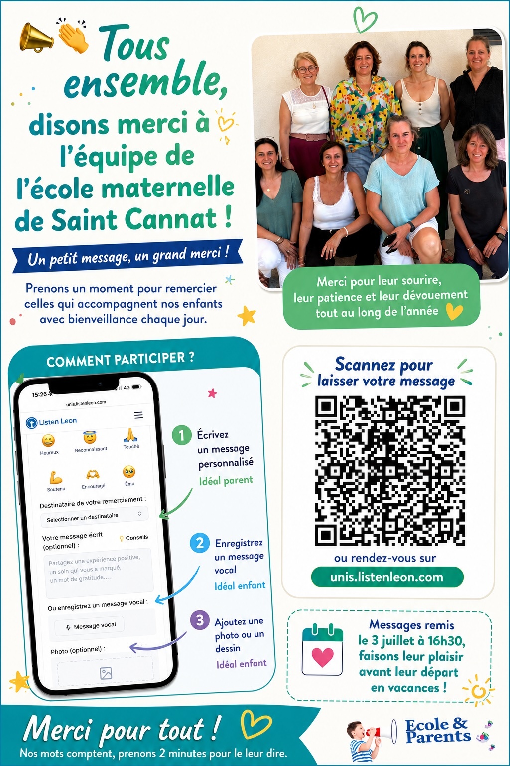 Flyer Listen Leon distribué aux familles de l’école maternelle de Saint-Cannat