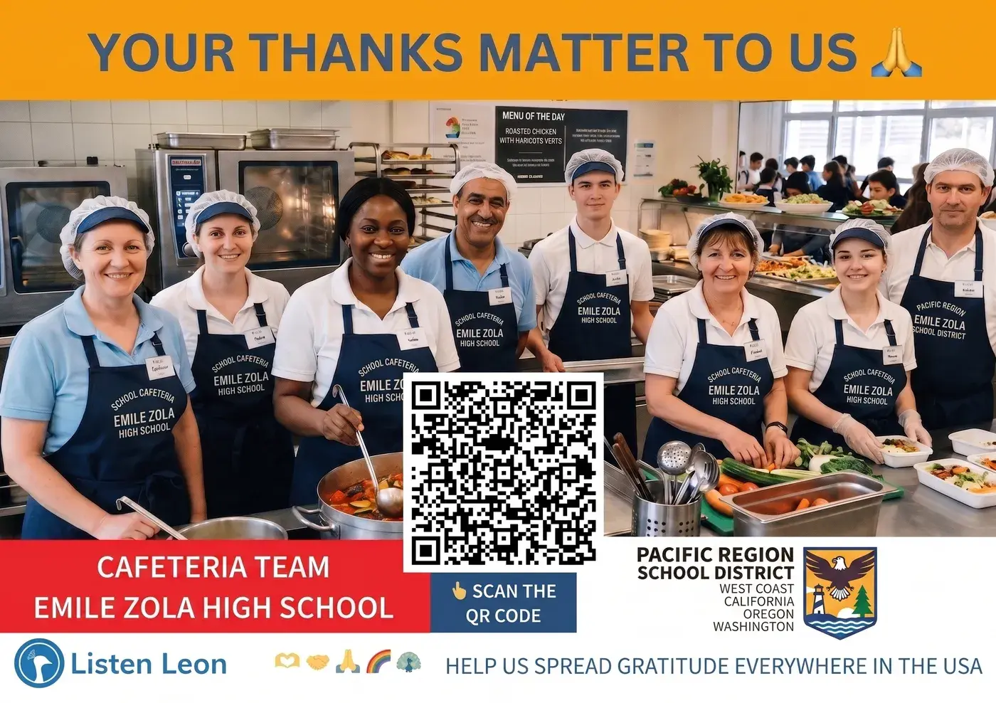 Example Listen Leon poster for a high school cafeteria team