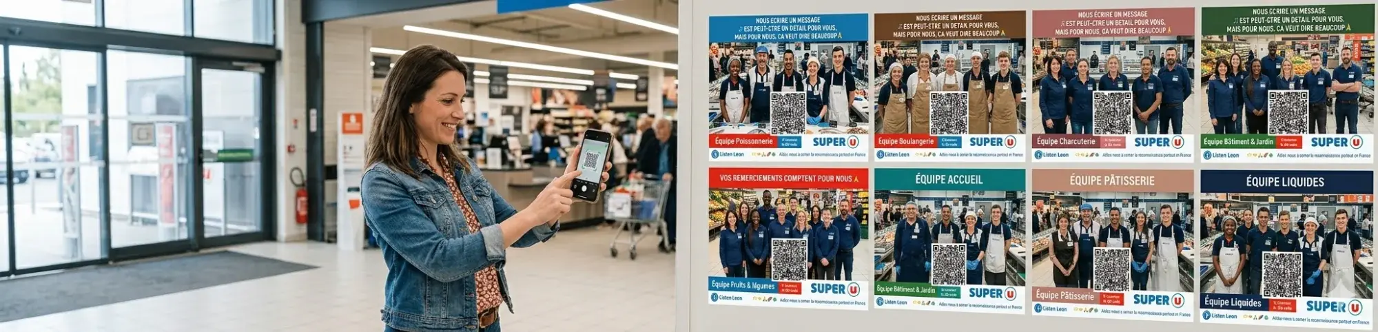 Le mur d'affiches Listen Leon des équipes d'un supermarché