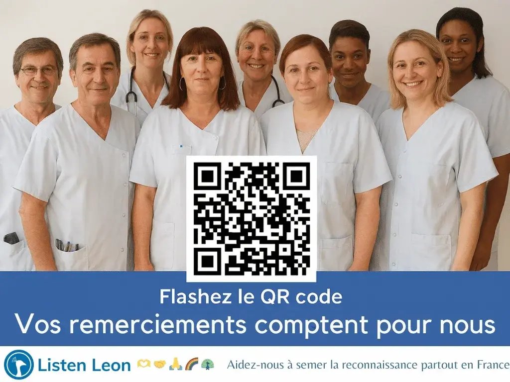 Affiche Listen Leon avec QR code dans un service hospitalier