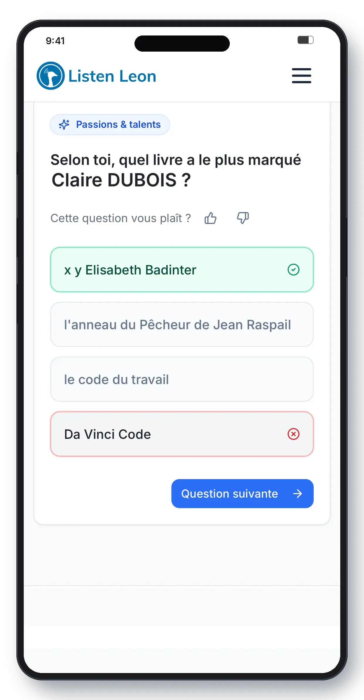 Écran Trust Builder : répondre aux questions, à son rythme