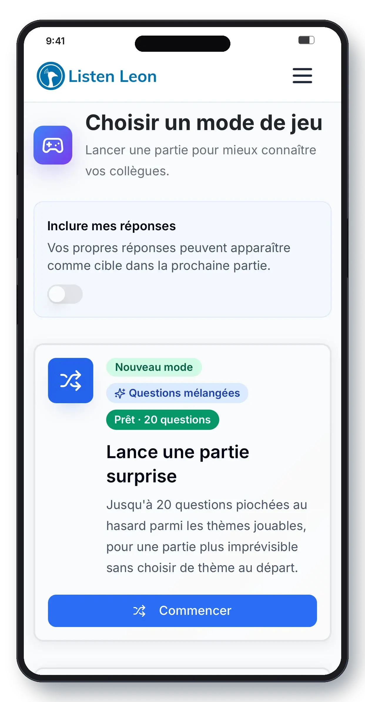 Écran Trust Builder : session de quiz en équipe