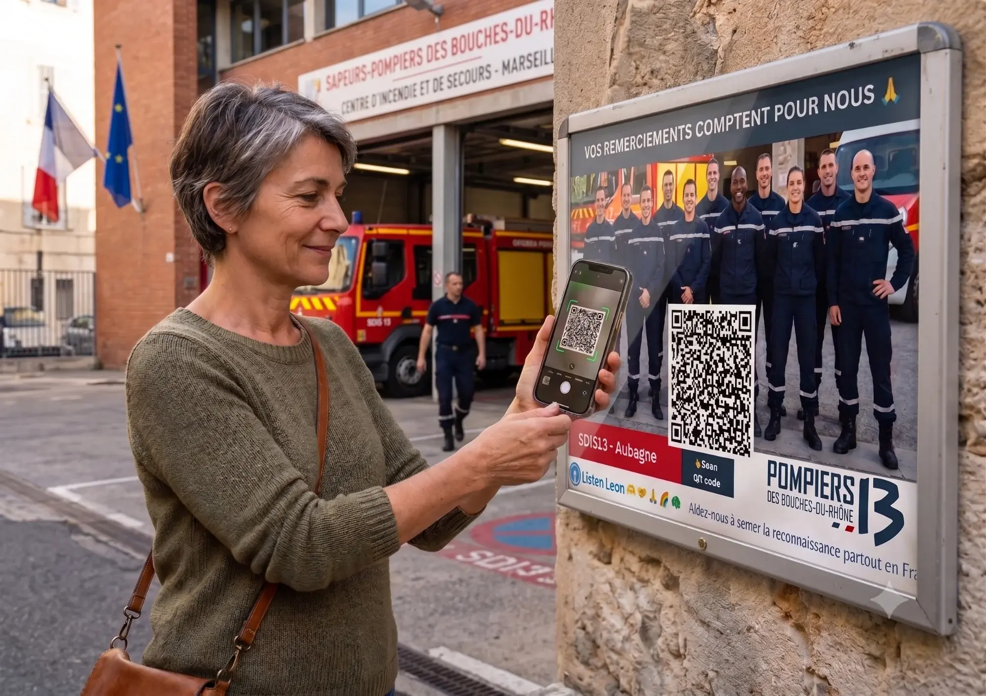 Une habitante remercie les pompiers via le QR code Listen Leon